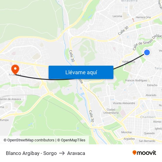 Blanco Argibay - Sorgo to Aravaca map