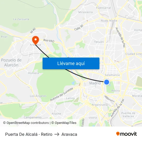 Puerta De Alcalá - Retiro to Aravaca map