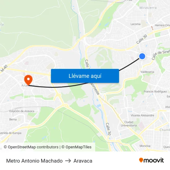 Metro Antonio Machado to Aravaca map