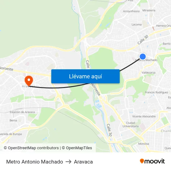 Metro Antonio Machado to Aravaca map