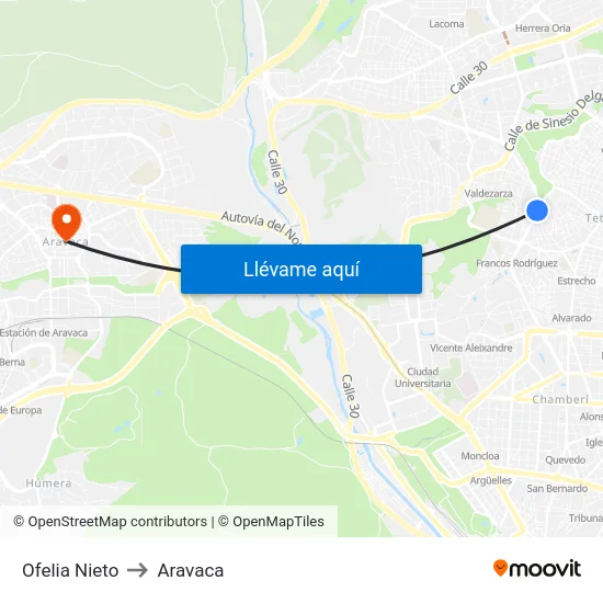 Ofelia Nieto to Aravaca map