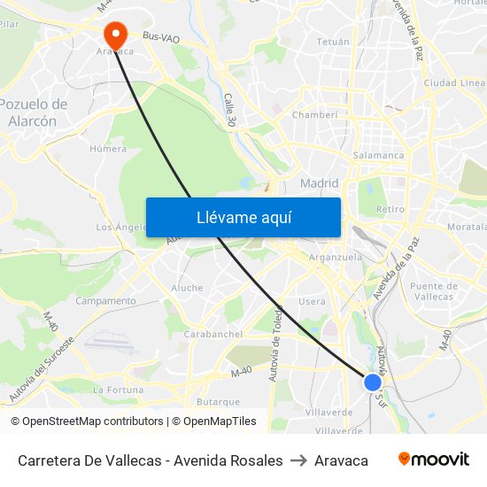 Carretera De Vallecas - Avenida Rosales to Aravaca map