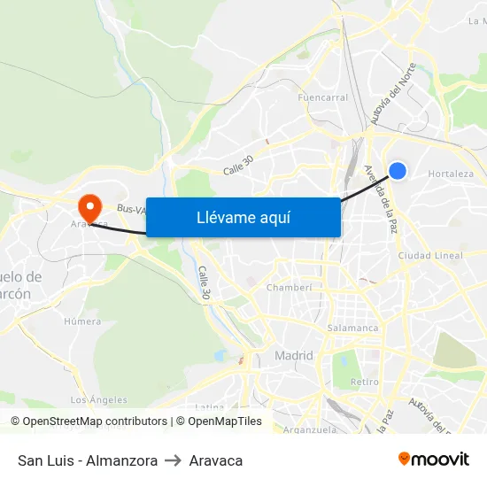 San Luis - Almanzora to Aravaca map