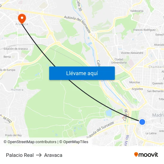 Palacio Real to Aravaca map