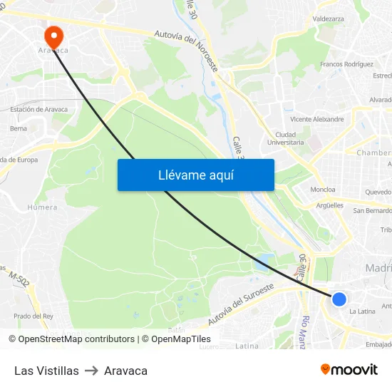 Las Vistillas to Aravaca map