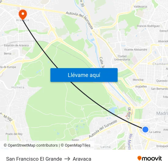 San Francisco El Grande to Aravaca map