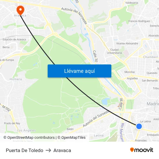 Puerta De Toledo to Aravaca map