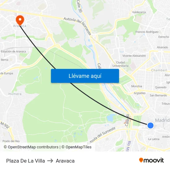 Plaza De La Villa to Aravaca map