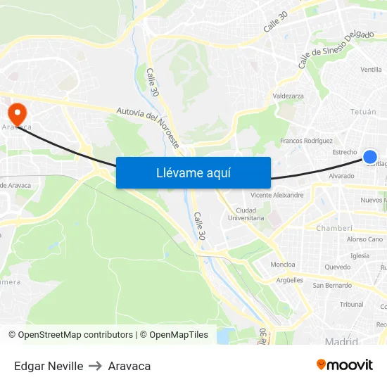 Edgar Neville to Aravaca map