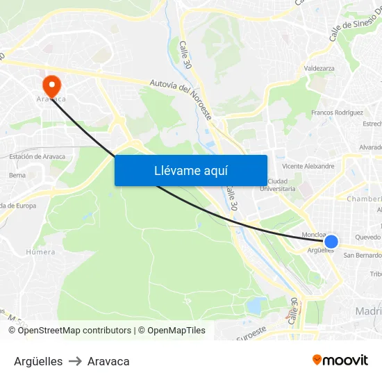 Argüelles to Aravaca map