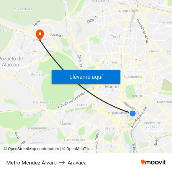 Metro Méndez Álvaro to Aravaca map