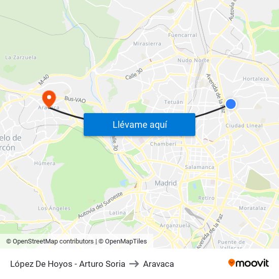 López De Hoyos - Arturo Soria to Aravaca map