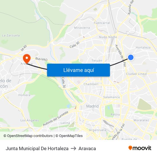 Junta Municipal De Hortaleza to Aravaca map