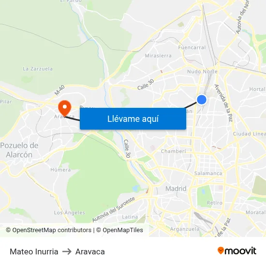 Mateo Inurria to Aravaca map