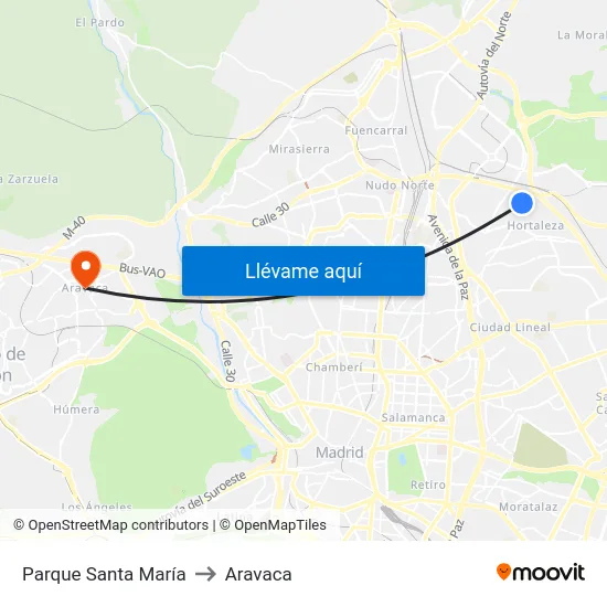 Parque Santa María to Aravaca map