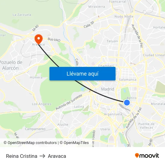 Reina Cristina to Aravaca map