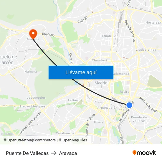 Puente De Vallecas to Aravaca map