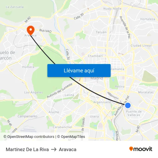 Martínez De La Riva to Aravaca map