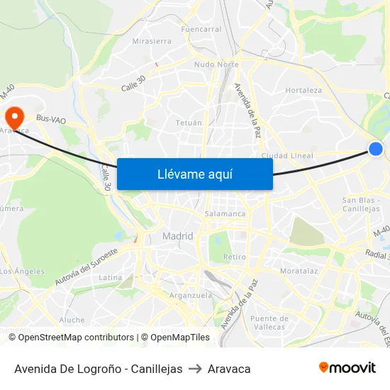 Avenida De Logroño - Canillejas to Aravaca map