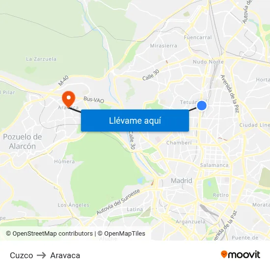 Cuzco to Aravaca map