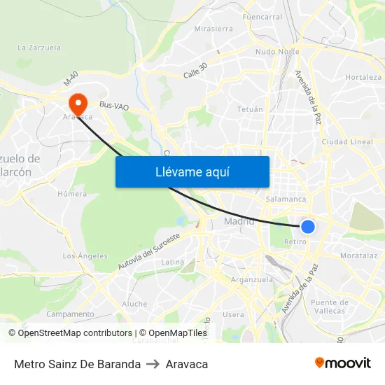 Metro Sainz De Baranda to Aravaca map