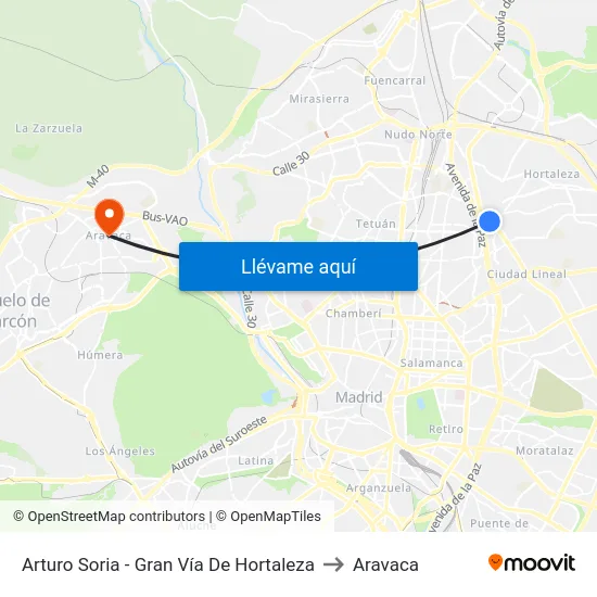 Arturo Soria - Gran Vía De Hortaleza to Aravaca map