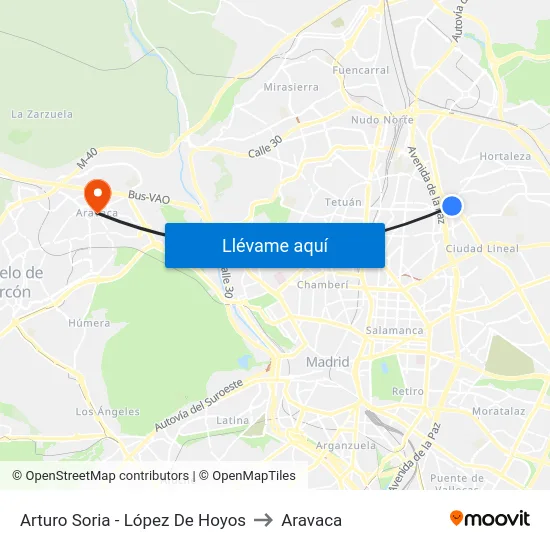 Arturo Soria - López De Hoyos to Aravaca map