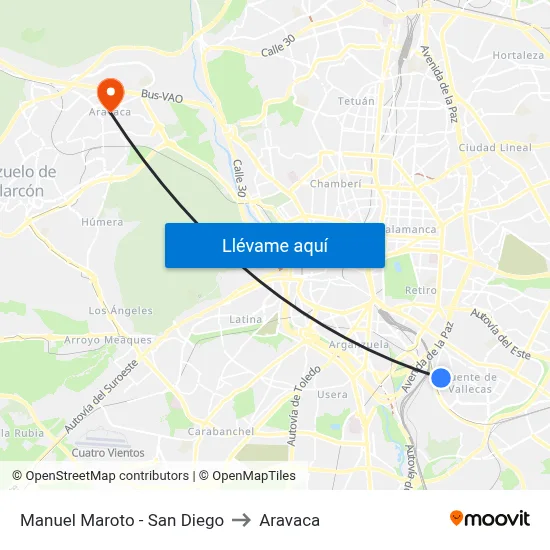Manuel Maroto - San Diego to Aravaca map