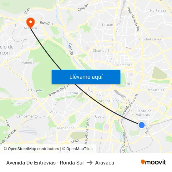 Avenida De Entrevías - Ronda Sur to Aravaca map