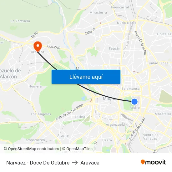Narváez - Doce De Octubre to Aravaca map