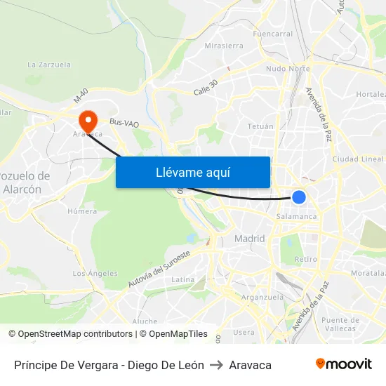 Príncipe De Vergara - Diego De León to Aravaca map