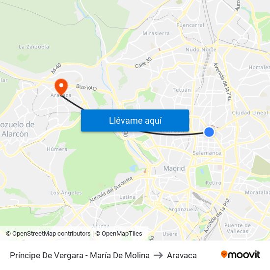 Príncipe De Vergara - María De Molina to Aravaca map