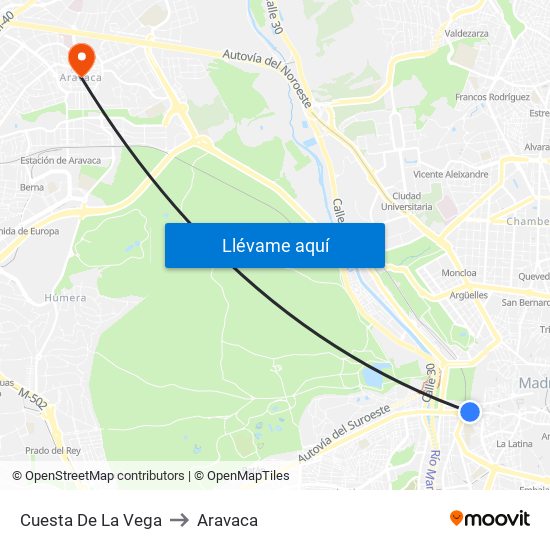 Cuesta De La Vega to Aravaca map