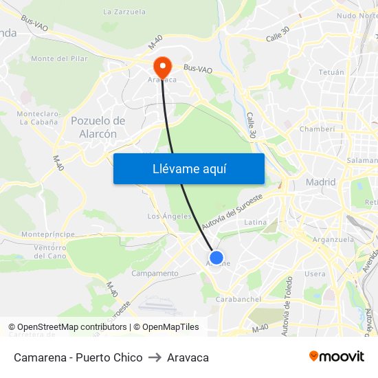 Camarena - Puerto Chico to Aravaca map