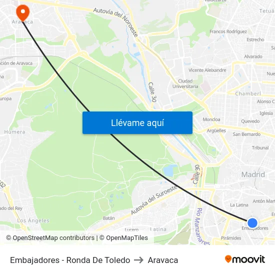 Embajadores - Ronda De Toledo to Aravaca map