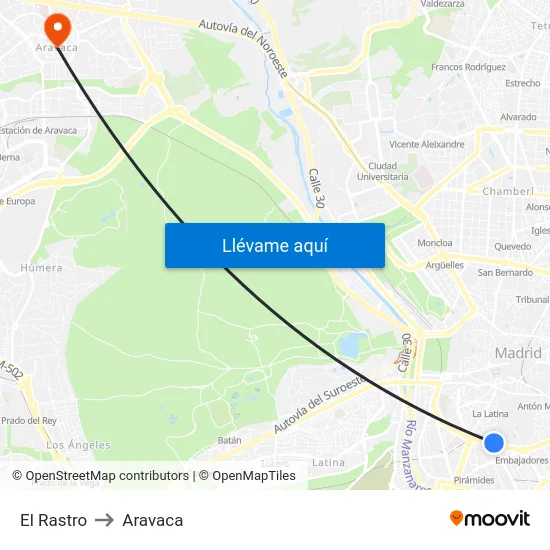 El Rastro to Aravaca map