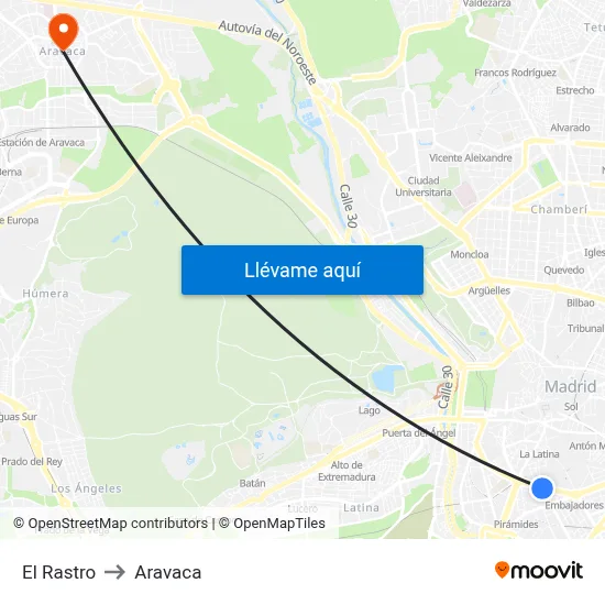 El Rastro to Aravaca map