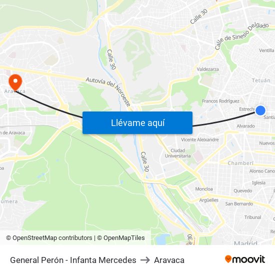 General Perón - Infanta Mercedes to Aravaca map