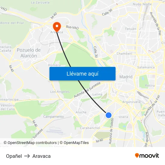 Opañel to Aravaca map