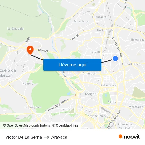 Víctor De La Serna to Aravaca map