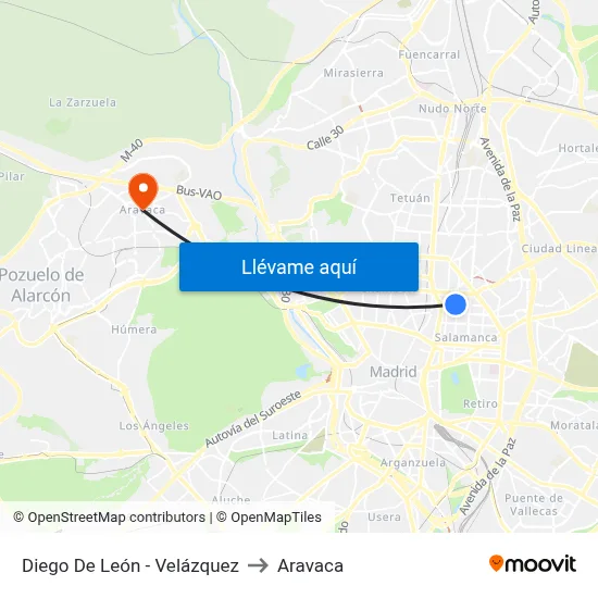 Diego De León - Velázquez to Aravaca map