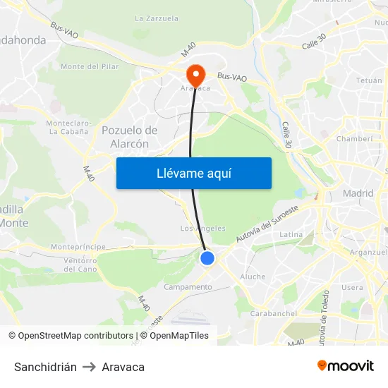 Sanchidrián to Aravaca map