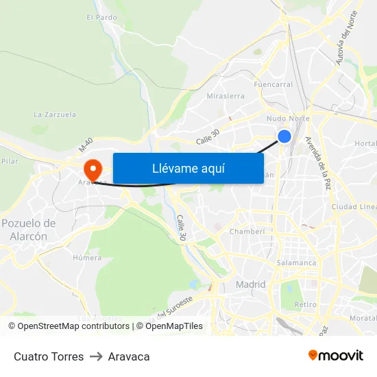 Cuatro Torres to Aravaca map