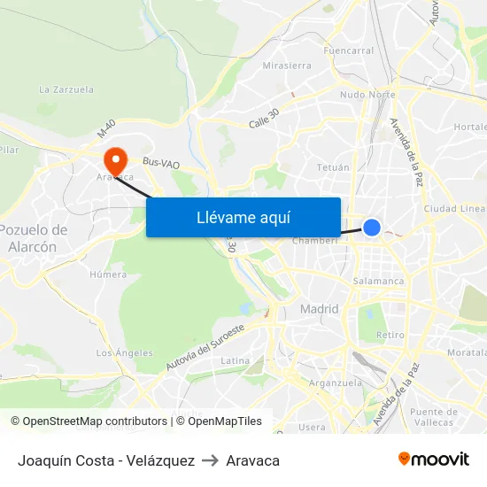 Joaquín Costa - Velázquez to Aravaca map