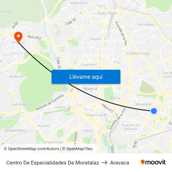 Centro De Especialidades De Moratalaz to Aravaca map