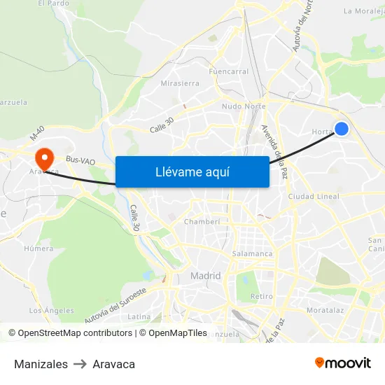 Manizales to Aravaca map