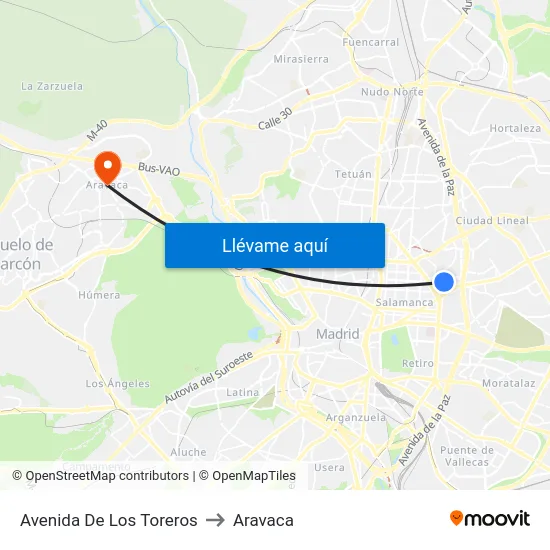 Avenida De Los Toreros to Aravaca map