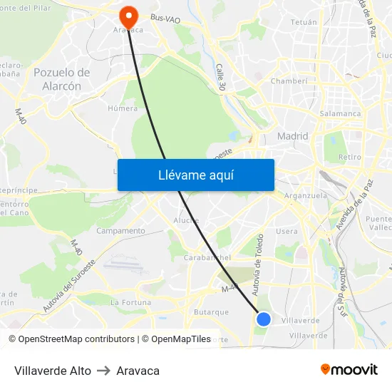 Villaverde Alto to Aravaca map