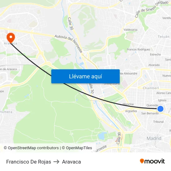 Francisco De Rojas to Aravaca map