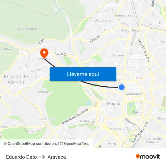 Eduardo Dato to Aravaca map